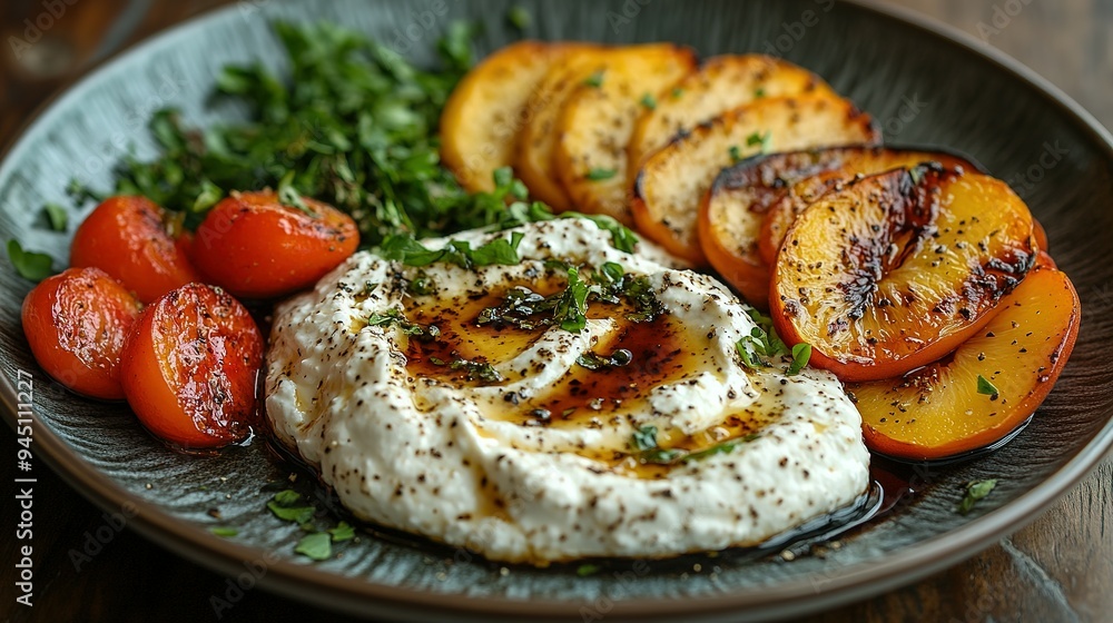 Grilled Peach and Tomato Salad with Creamy Yogurt and Balsamic Glaze Grilled Peach and Tomato Salad with Creamy Yogurt and Balsamic Glaze
