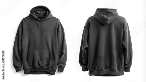 front and back vintage broken black oversized hoodie for mockup isolated white background 