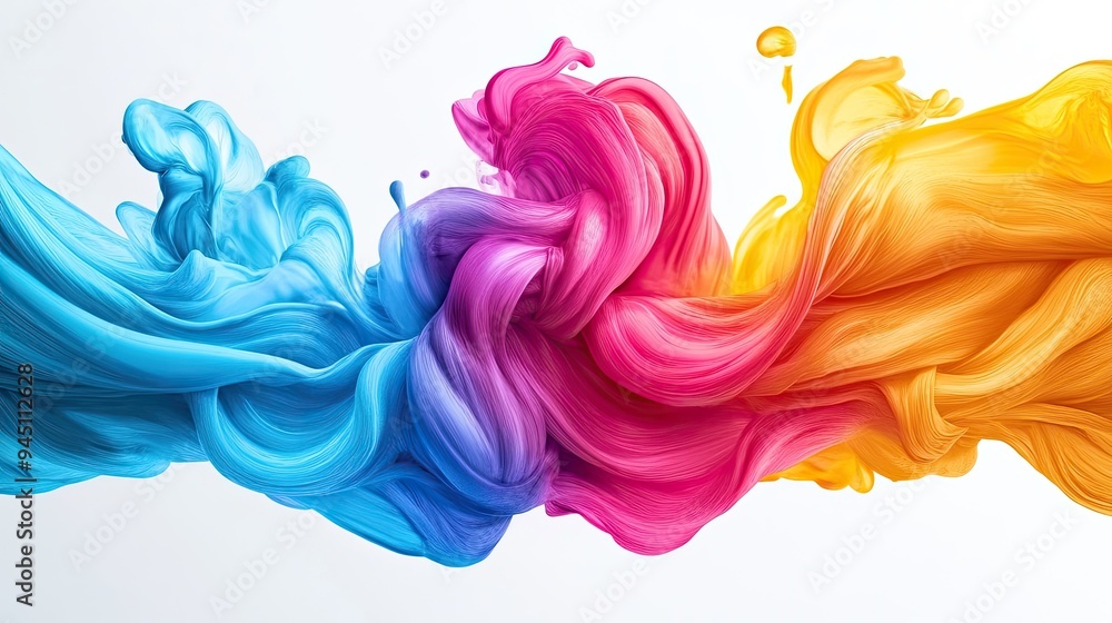 Vibrant swirls of blue, pink, and yellow paint create a stunning abstract artwork full of color and fluid movement. Vibrant swirls of blue, pink, and yellow paint create a stunning abstract artwork full of color and fluid movement.