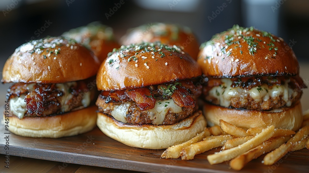 Gourmet Bacon Cheeseburgers with Crispy French Fries Gourmet Bacon Cheeseburgers with Crispy French Fries