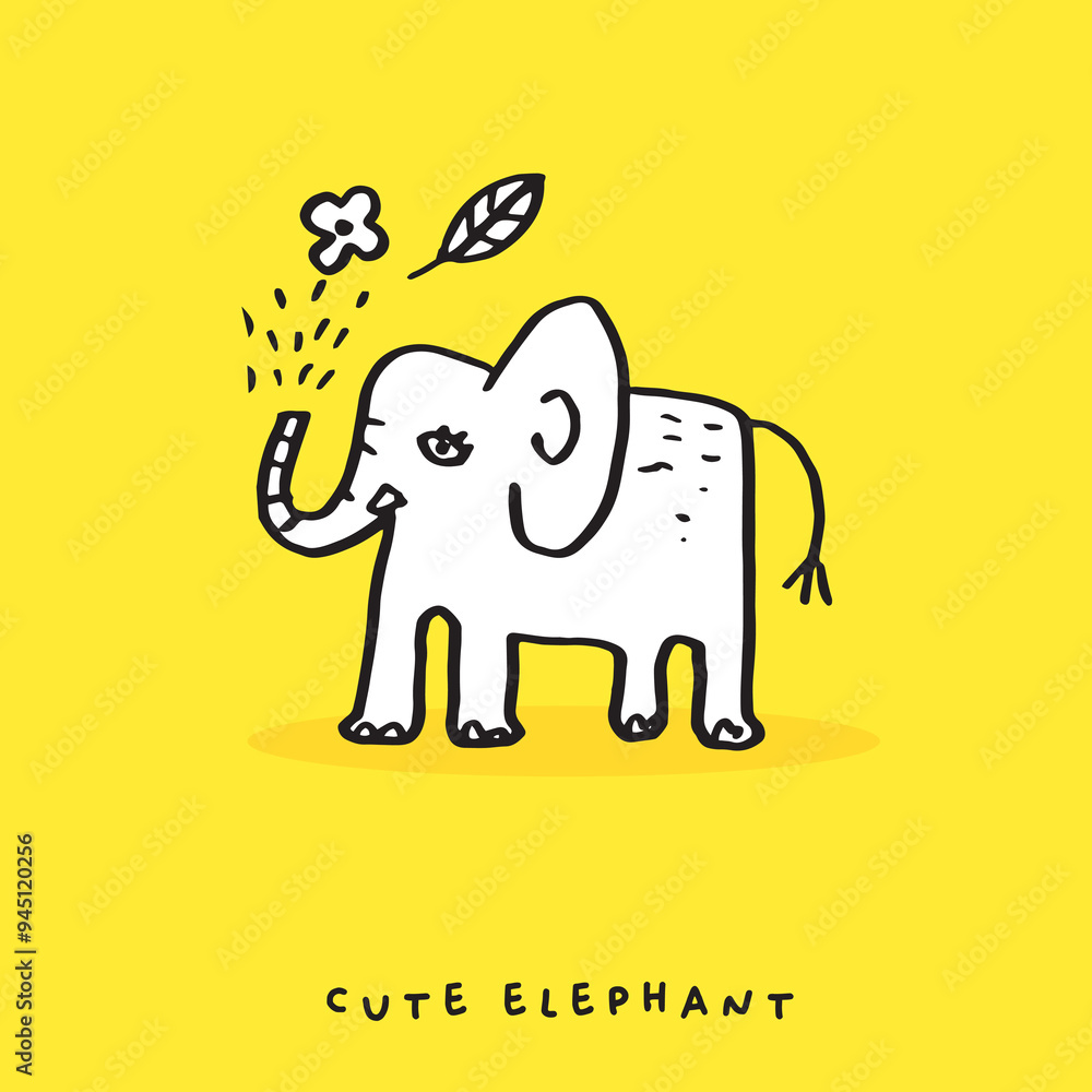 Obraz premium Hand drawing doodle cute elephant vector illustration for t-shirt ,card, poster design for kids. Vector illustration design for fashion fabrics, textile graphics, prints, Cute elephant cartoon