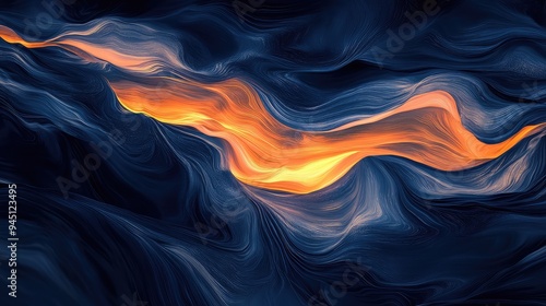 Soothing abstract visual with deep midnight hues and gentle pastel orange waves.