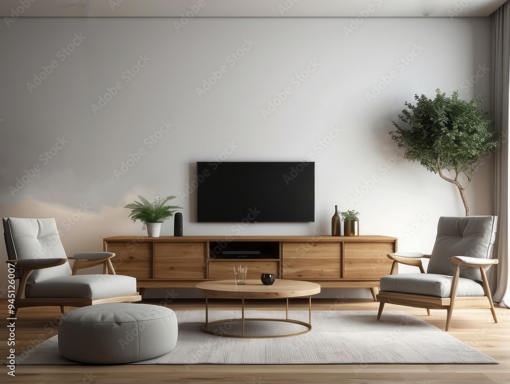 Modern Living Room with Two Armchairs and a Television Modern Living Room with Two Armchairs and a Television