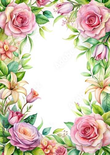 Vibrant Watercolor Flowers Arranged on a Clean White Background for a Bright Display. Watercolor. Flowers. White. Background. Vibrant
