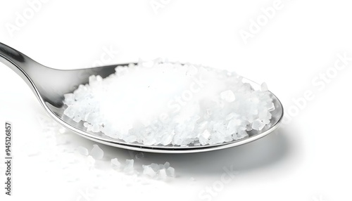 Salt on a spoon isolated on a white background