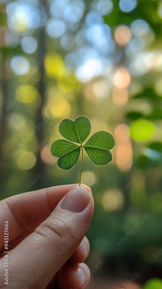 Woman holding green four leaf clover in hand in park background,Patricks day watercolor clipart,Spring flower pattern,Many shamrock plants,the Irish happy background. Woman holding green four leaf clover in hand in park background,Patricks day watercolor clipart,Spring flower pattern,Many shamrock plants,the Irish happy background.