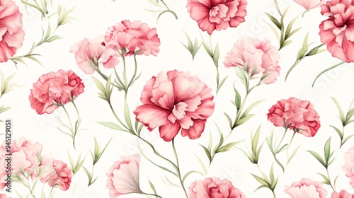 Wallpaper Mural Watercolor carnations with subtle gradient colors and verdant leaves, arranged in a luxurious, seamless vintage pattern Torontodigital.ca