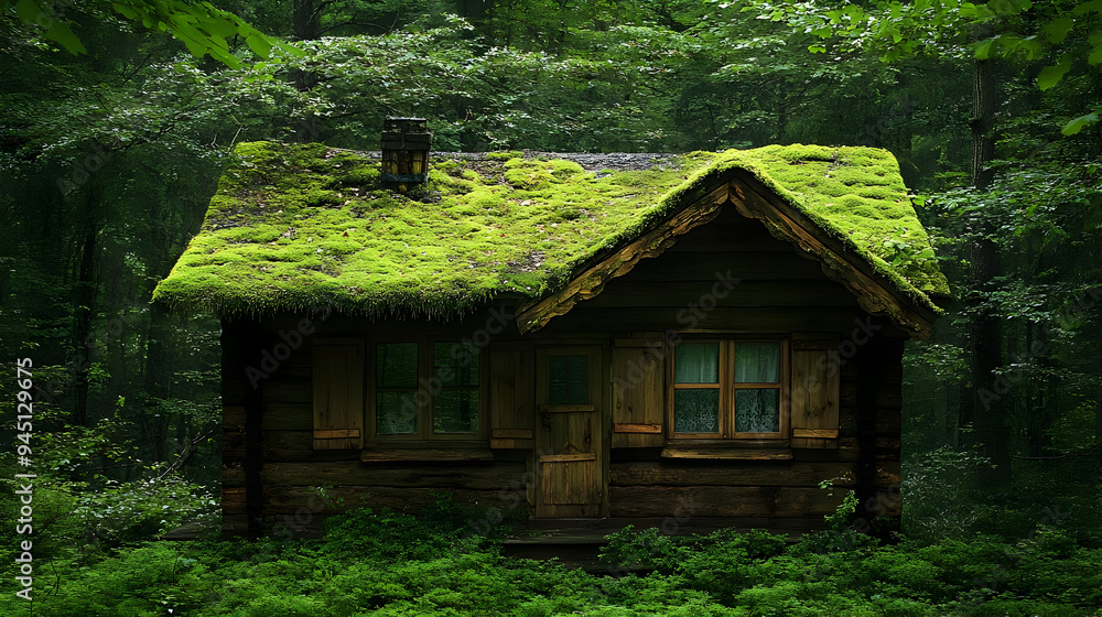 Fototapeta premium Moss Covered Cabin in the Woods