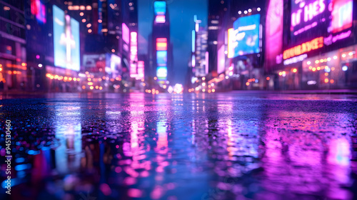 Wet City Street Reflections at Night