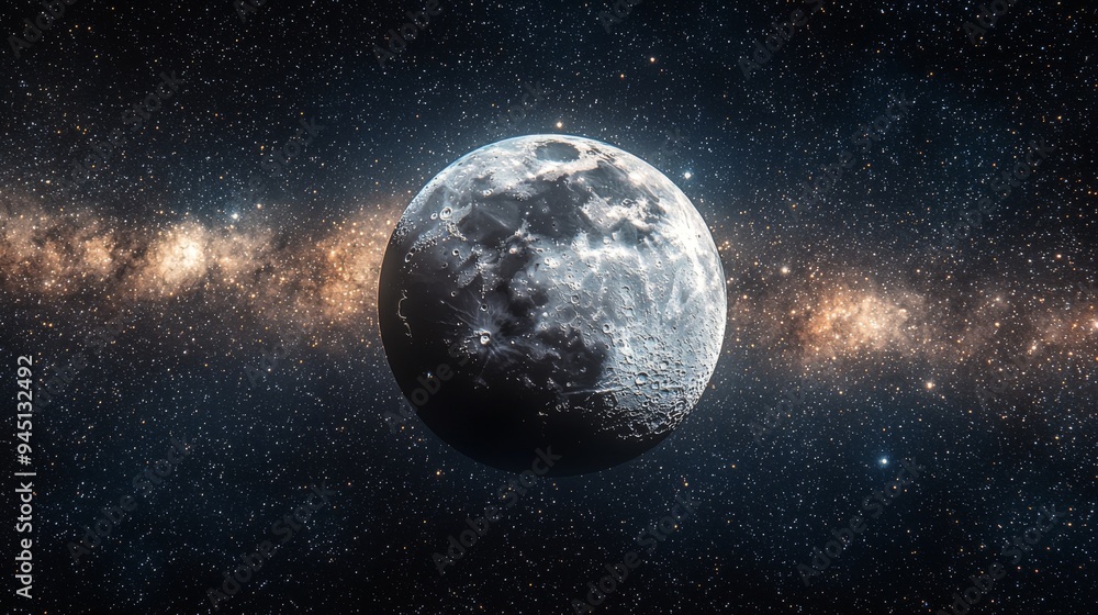 Astronomy themed moon observation, detailed close-up with surrounding star field, crisp and clear image Astronomy themed moon observation, detailed close-up with surrounding star field, crisp and clear image