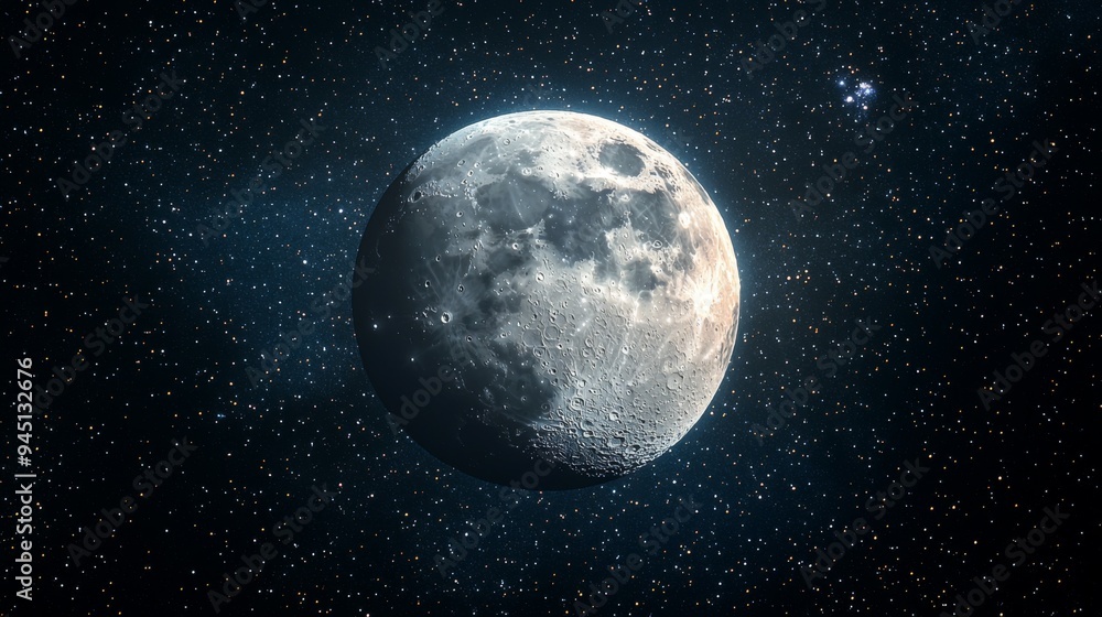 Astronomy themed moon observation, detailed close-up with surrounding star field, crisp and clear image Astronomy themed moon observation, detailed close-up with surrounding star field, crisp and clear image