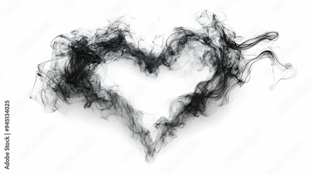 Abstract Black Smoke Heart Shape on White Background Abstract Black Smoke Heart Shape on White Background