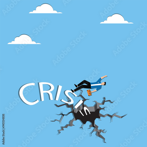 Man falls from the word crisis