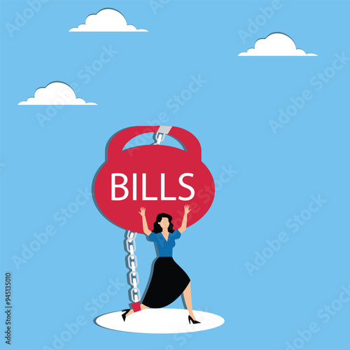 Woman chained with prison shackles to bills