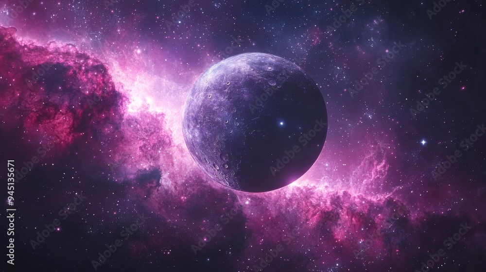 Cosmic moon surrounded by vibrant galaxies and distant stars, deep space and mystical atmosphere Cosmic moon surrounded by vibrant galaxies and distant stars, deep space and mystical atmosphere