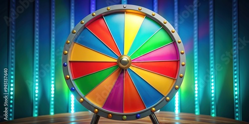 A sparkling spinning wheel teems with wedges, its pointer majestically twirling to award the grand prize in an electrifying game show gala. photo