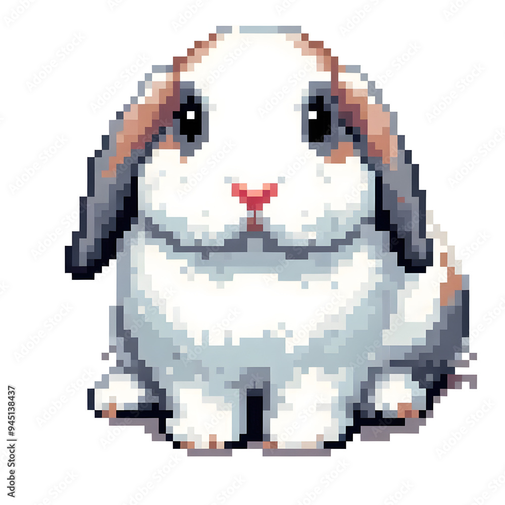 Fototapeta premium 흰 배경, 롭이어, 픽셀아트 (White background, lob bunny, pixel art)