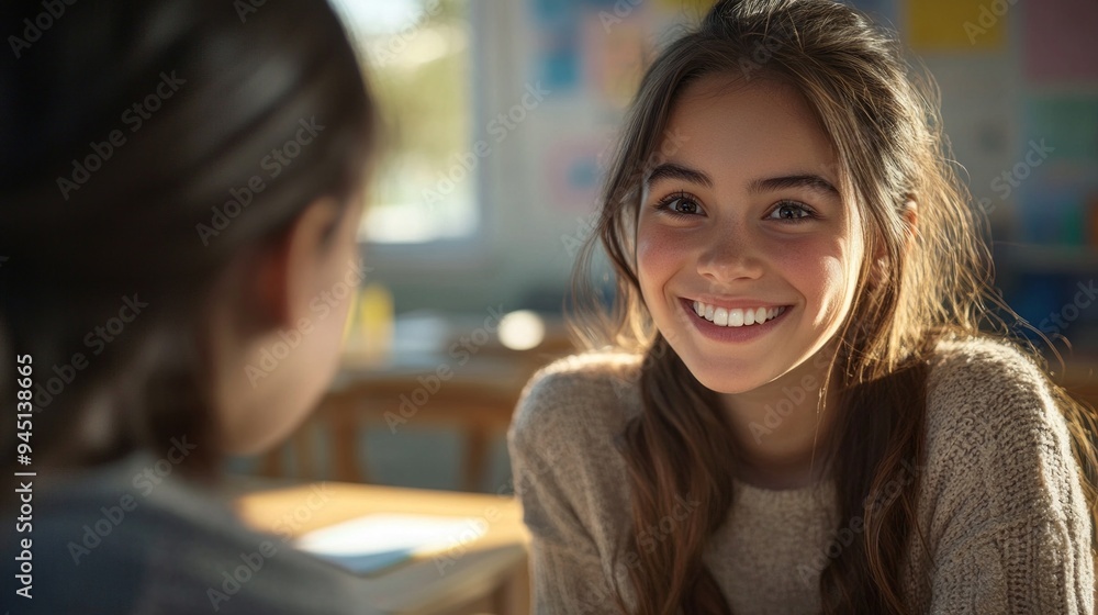 A girl is smiling at the camera A girl is smiling at the camera