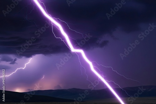 Vibrant Purple Lightning Strike During Midnight Storm Captivating Energy and Light Display