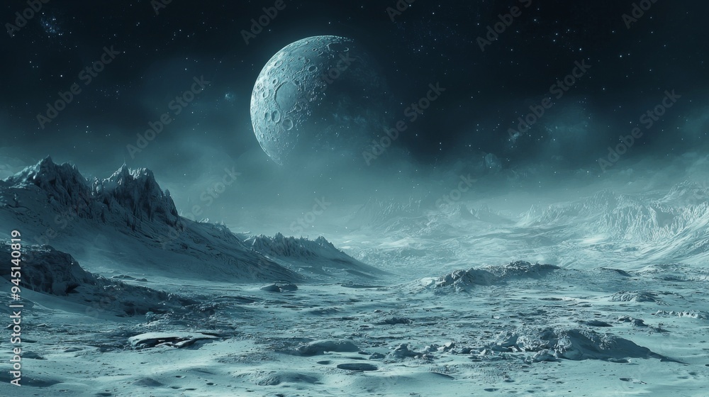Lunar landscape under a mystical light, surreal and otherworldly atmosphere Lunar landscape under a mystical light, surreal and otherworldly atmosphere