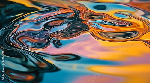 Abstract Swirling Pattern of Liquid with Hues of Blue, Orange, and Pink photo