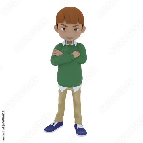 3D character child boy in various poses design illustration 3d rendering character