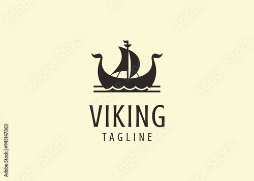 Vector illustration of Viking Ship Logo Design