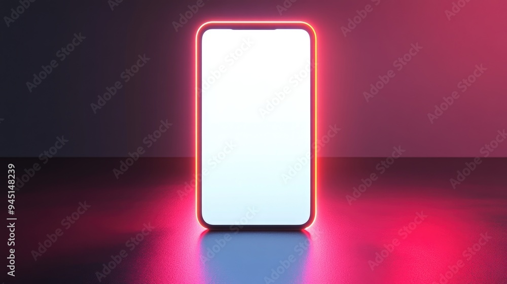 Modern smartphone with white screen and pink neon light. Modern smartphone with white screen and pink neon light.