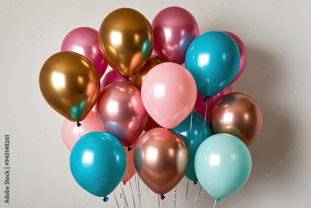 Isolated Colorful Balloons in Gold Pink and Turquoise for Celebratory Events Isolated Colorful Balloons in Gold Pink and Turquoise for Celebratory Events