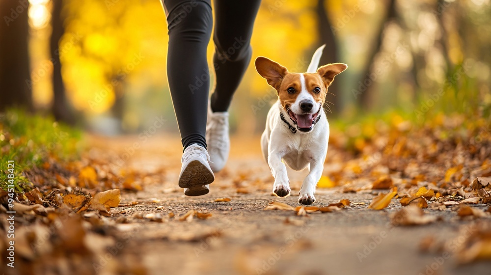 A person taking their dog for a run in the park, with both looking energetic and the person showing dedication to their pet’s exercise A person taking their dog for a run in the park, with both looking energetic and the person showing dedication to their pet’s exercise