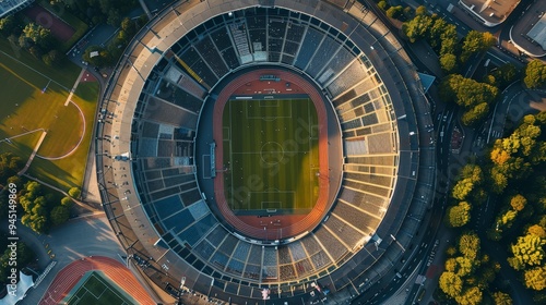 Wallpaper Mural Aerial imagery of a grand stadium with seating arrangements and a field. Torontodigital.ca