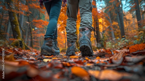 Hiking Through Autumn Forest