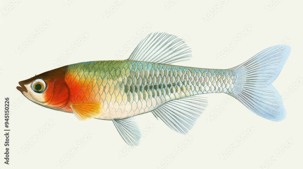 Fototapeta premium Vibrant watercolor painting of a colorful fish with dazzling scales, perfect for adding a splash of color to any room.