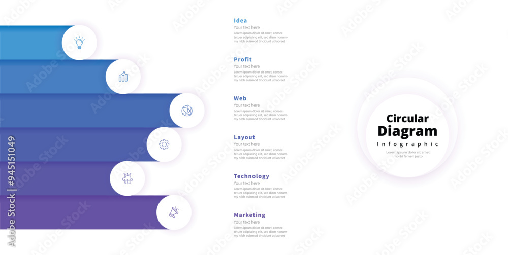 Modern minimalist elegant clean circular 6 steps editable infographic design template vector Modern minimalist elegant clean circular 6 steps editable infographic design template vector