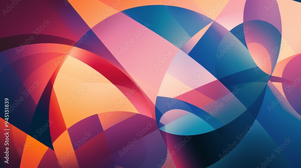 An abstract artwork with a focus on geometric forms and color gradients. The scene includes intersecting shapes An abstract artwork with a focus on geometric forms and color gradients. The scene includes intersecting shapes