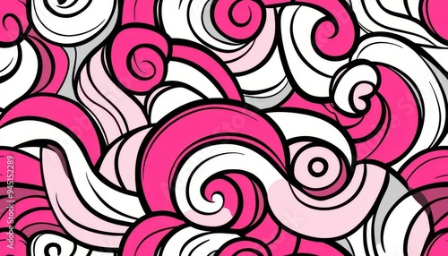 Explore a playful seamless pattern of squiggly lines, waves, and doodles in dark white and pink hues for a fun vibe.