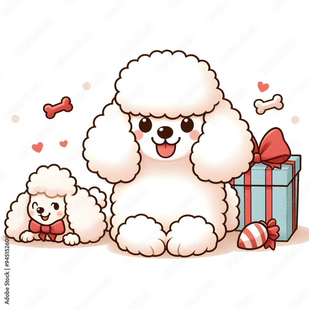 Naklejka premium 흰 배경, 푸들, 일러스트 (white background, poodle, illustration)