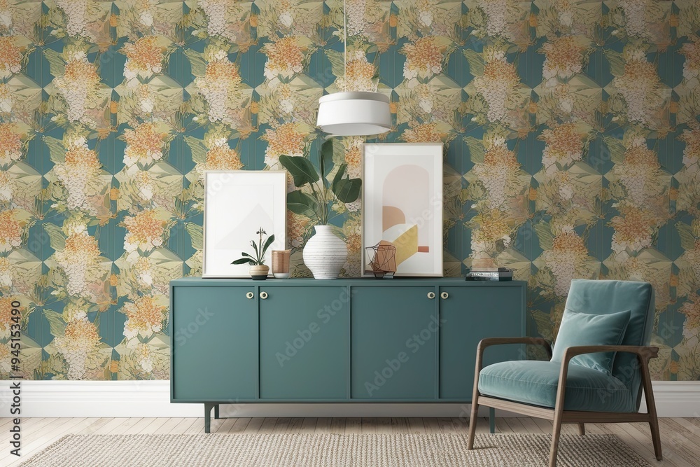 Obraz premium Contemporary Geometric Floral Wallpaper Designs for Modern Home Decor