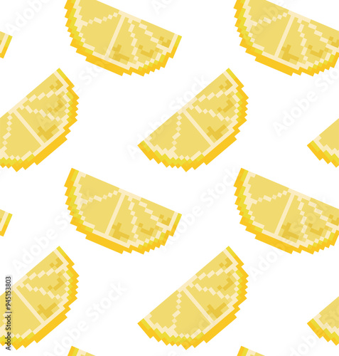 Seamless pixel pattern with lemon slices in vector. Ideal for game and retro design, packaging, textiles and digital art projects.