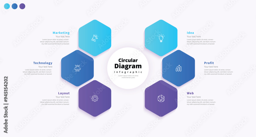 Modern minimalist elegant clean circular 6 steps editable polygonal infographic design template vector Modern minimalist elegant clean circular 6 steps editable polygonal infographic design template vector