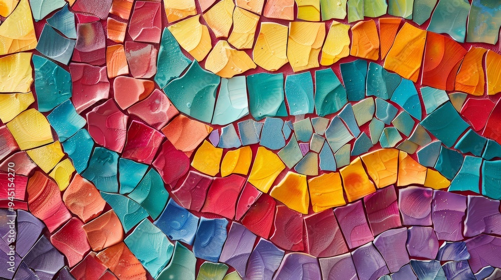 An abstract texture of colorful mosaic tiles arranged in a dynamic pattern. The scene highlights the intricate details An abstract texture of colorful mosaic tiles arranged in a dynamic pattern. The scene highlights the intricate details