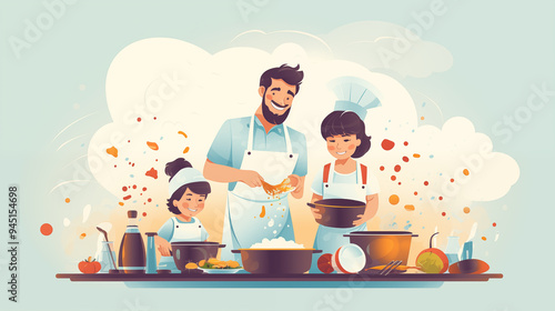 Family Cooking Together in Kitchen with Pots and Pans