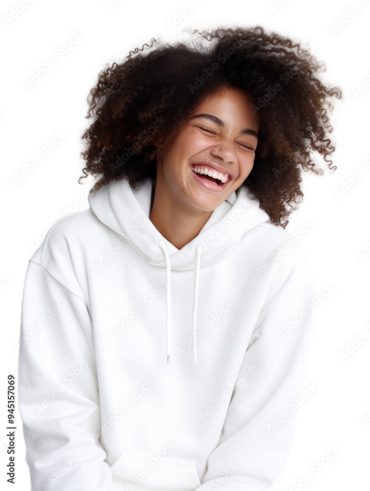 Fototapeta premium PNG Woman in white sweaater laughing sweatshirt sweater.