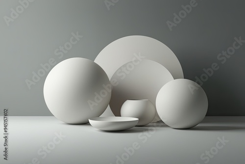 Serene Elegance of Minimalistic 3D Abstract Forms with Central Focus and Clarity
