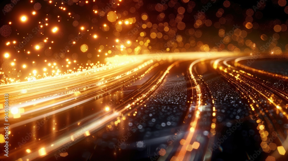 Abstract Golden Lines and Bokeh Lights Background Abstract Golden Lines and Bokeh Lights Background
