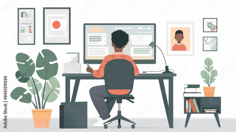 An engaging online learning setup with a student attending a virtual class from a home office An engaging online learning setup with a student attending a virtual class from a home office