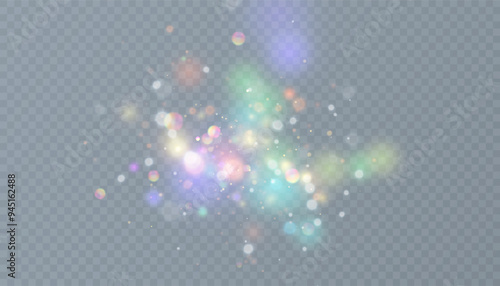 Glowing light effect with many bright particles isolated on transparent background. Vector star cloud with glare. For holiday and advertising design.