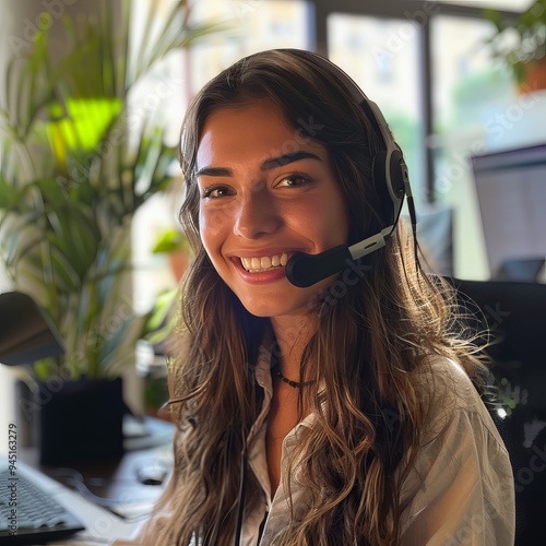 Smiling Customer Support Representatives in a Modern Office Setting photo