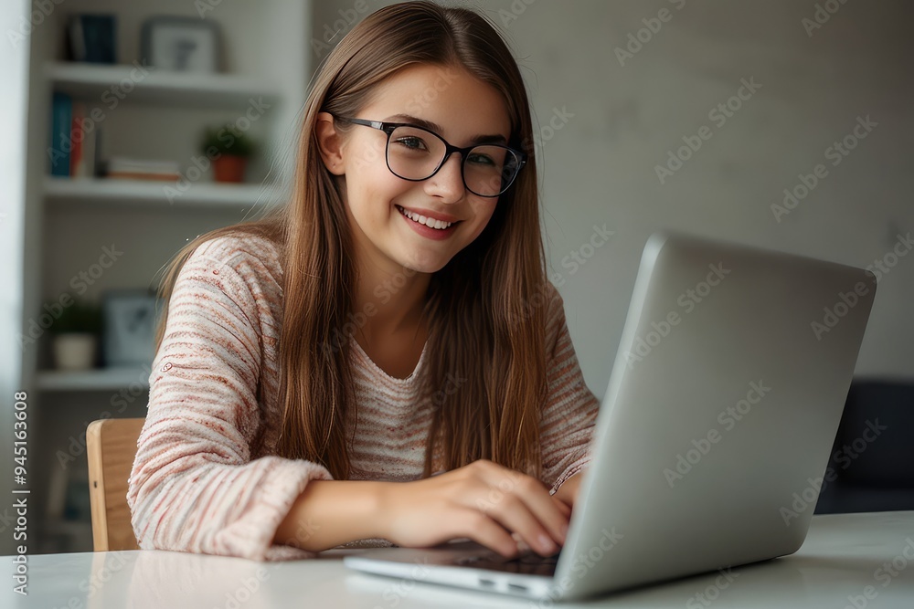 woman working on laptop with happy mood woman working on laptop with happy mood