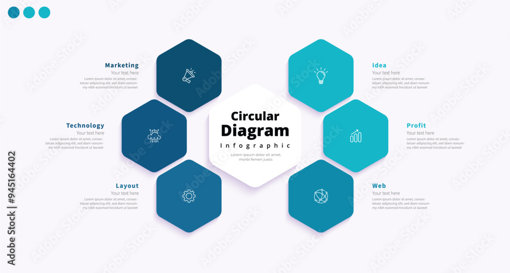 Modern minimalist elegant clean circular 6 steps editable polygonal infographic design template vector Modern minimalist elegant clean circular 6 steps editable polygonal infographic design template vector